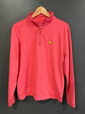 Masters Coral-Pink Quarter Zip Pullover with Yellow Masters Emblem
